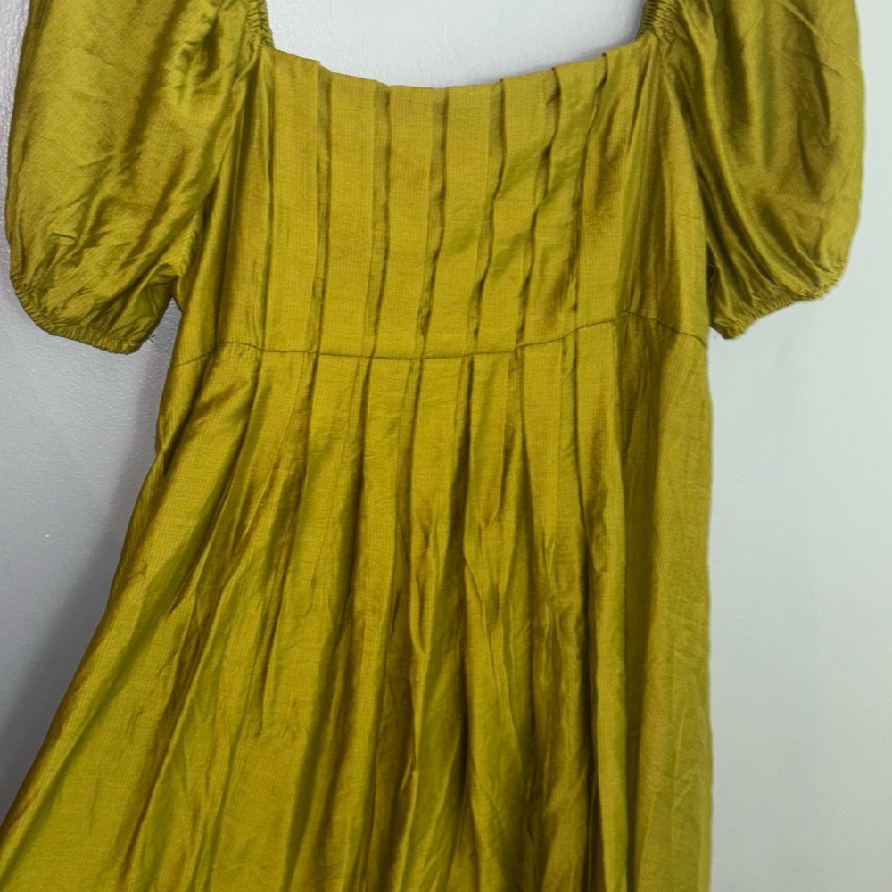 Blu Pepper Green Pleated Puff Sleeve Sundress